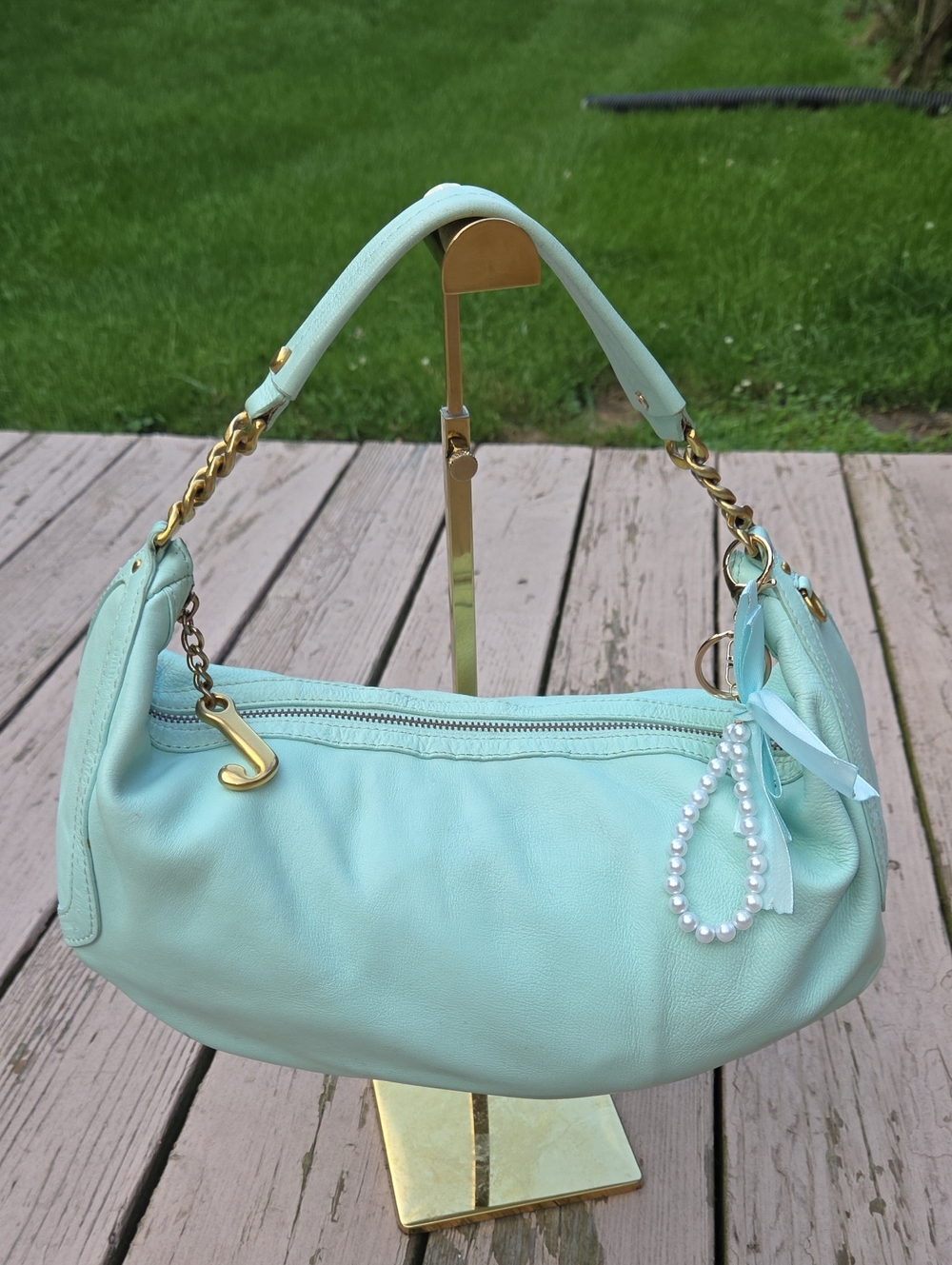 Vintage Y2k Juicy Couture Rare Pale Blue Leather Shoulderbag GUC $200 Retail